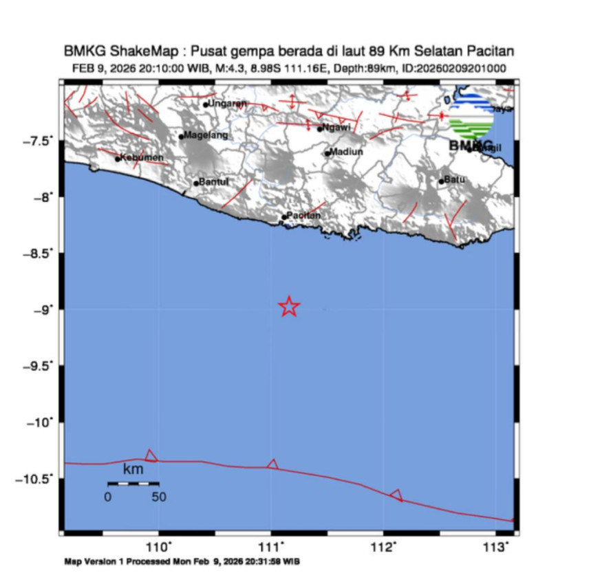 Gempa M4,3 Guncang Selatan Pacitan, BMKG Imbau Waspada Susulan
