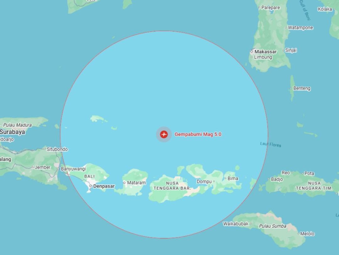 Gempa M5,0 Guncang Laut Bali, Getaran Terasa hingga Mataram