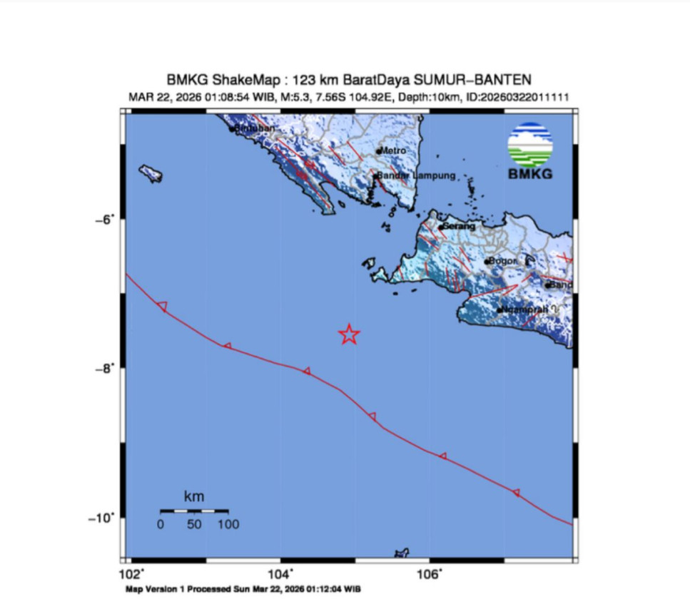 Gempa Magnitudo 5,3 Guncang Barat Daya Sumur Banten, Tidak Berpotensi Tsunami