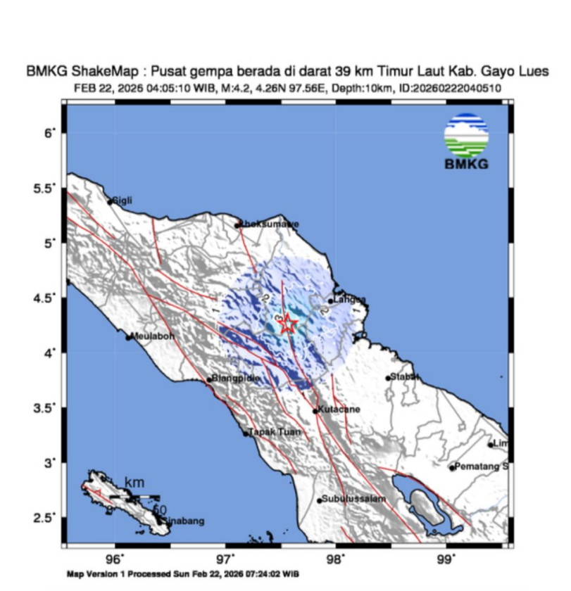 Gempa Magnitudo 4,2 Guncang Gayo Lues dan Sekitarnya