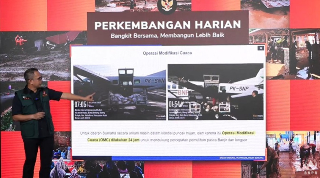 BNPB Optimalkan Operasi Modifikasi Cuaca di Sumatera dan Percepat Penanganan