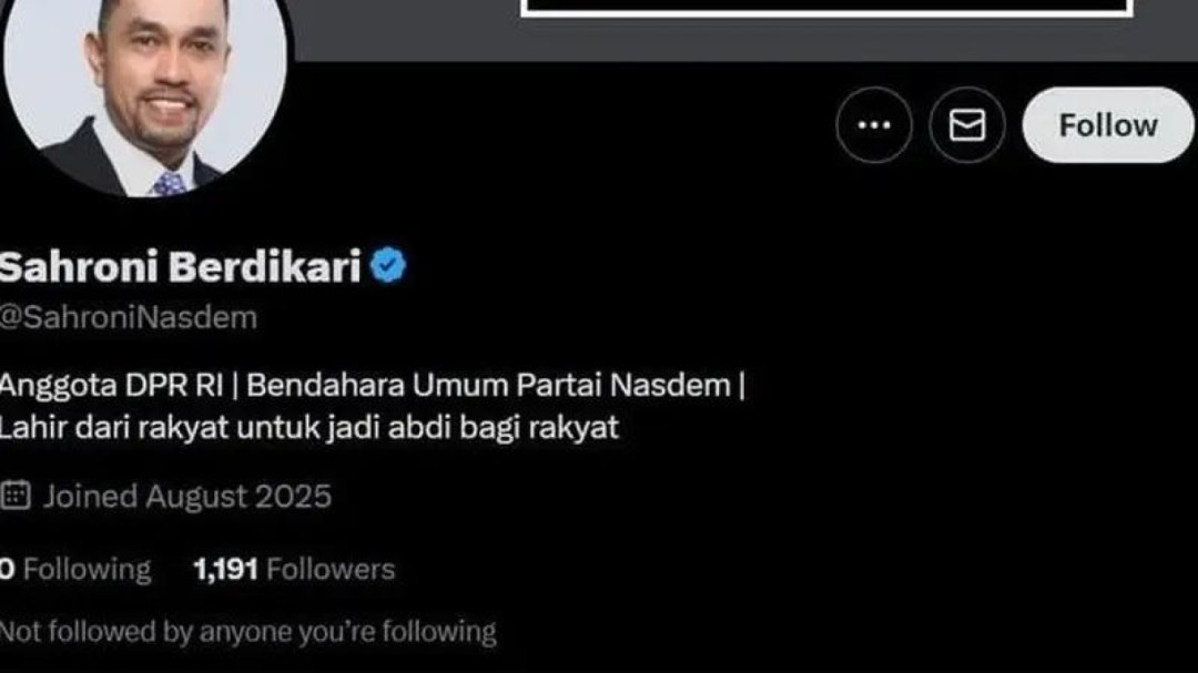 NasDem Tegaskan Akun ‘Sahroni Berdikari’ Palsu, Publik Diminta Tak Terprovokasi