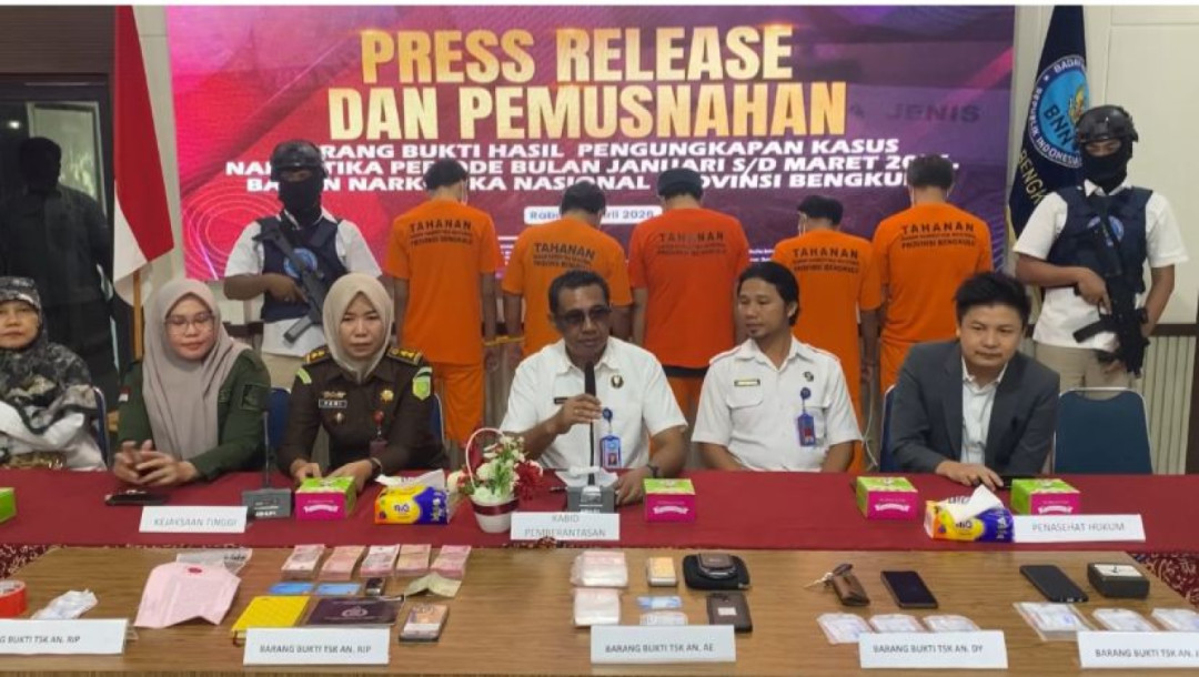 BNNP Bengkulu Musnahkan Barang Bukti Hasil Pengungkapan Januari-April 2026