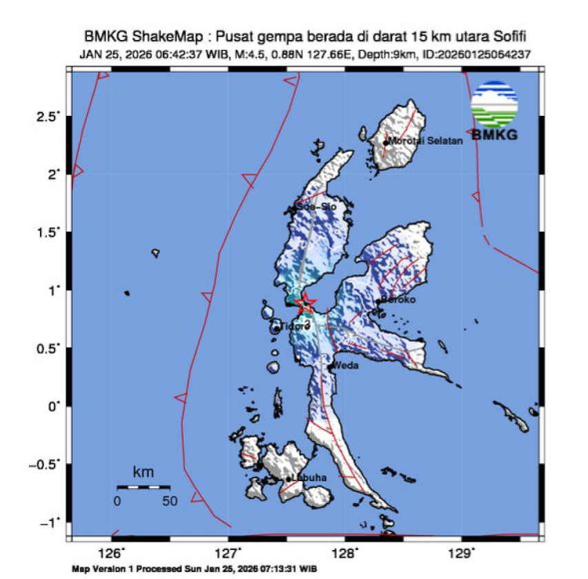 Gempa Magnitudo 4,5 Guncang Wilayah Utara Sofifi Pagi Ini