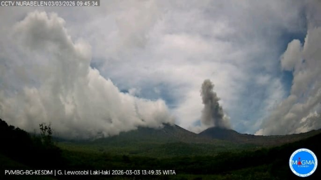 Gunung Lewotobi Laki-Laki Erupsi Berulang Kali, Lontaran Kolom Abu Ribuan Meter
