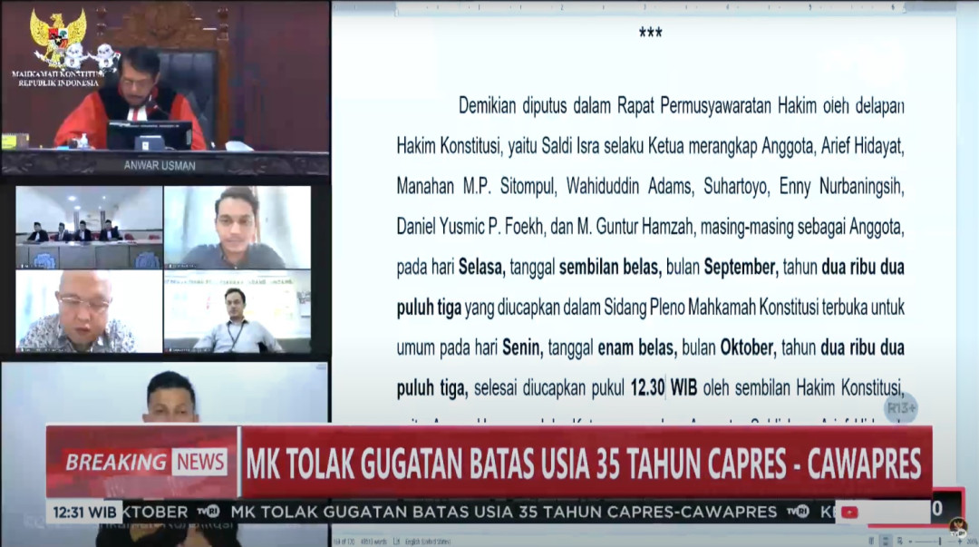 MK Tolak Gugatan Batas Usia Capres-Cawapres