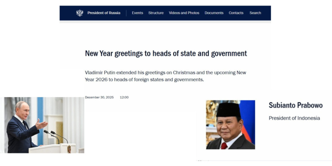 Putin Ucapkan Selamat Tahun Baru kepada Presiden Prabowo