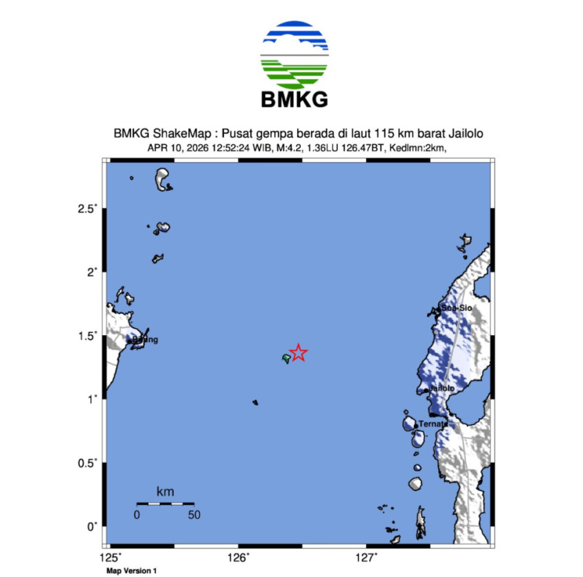 Gempa M4,2 Guncang Barat Jailolo, Getaran Terasa di Batang Dua