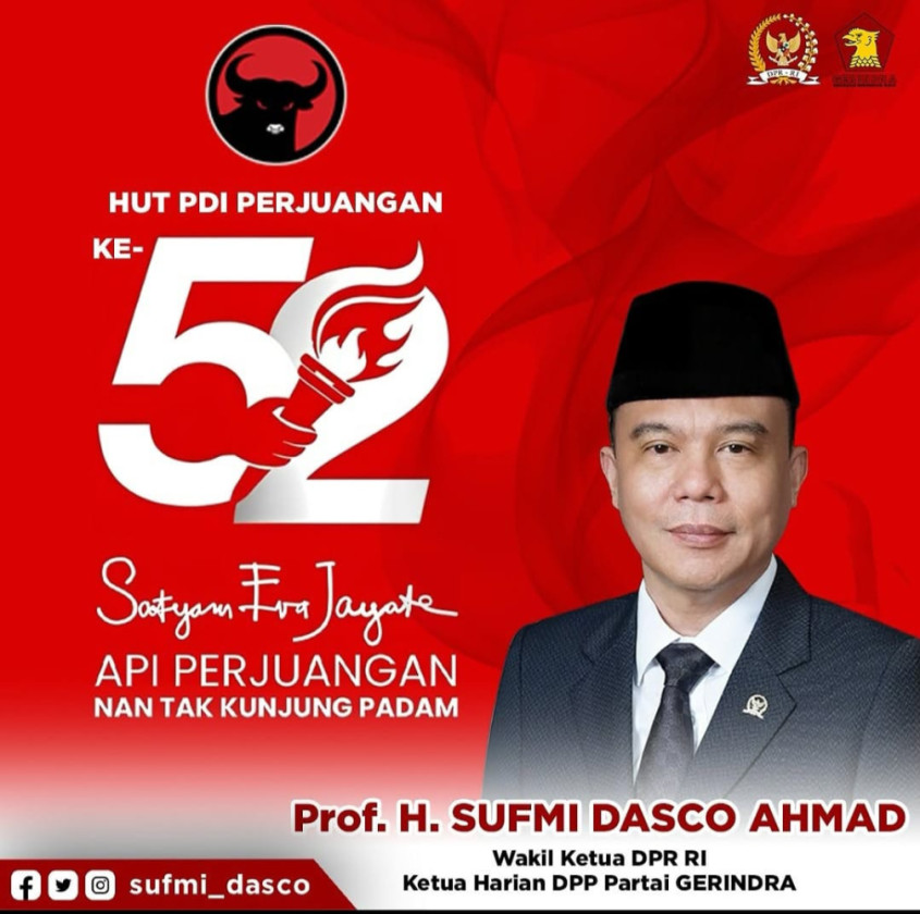 Gerindra Ucapkan Selamat HUT ke-52 PDIP, Dasco: Bersama Berjuang untuk Indonesia Raya