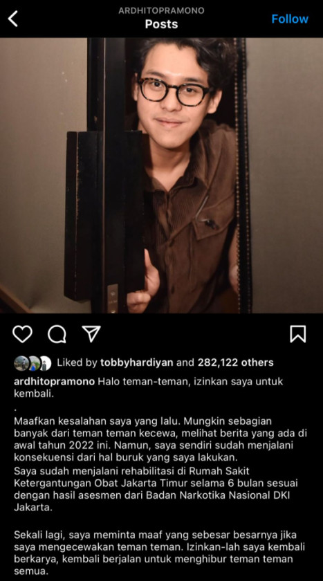 Tuntas 6 Bulan Jalani Rehabilitasi Narkoba, Ardhito Pramono: Halo Teman-teman, Izinkan Saya Kembali