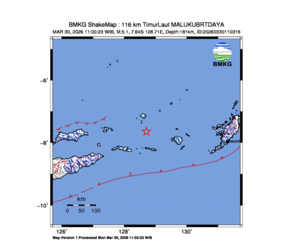 Gempa M5,1 Guncang Maluku Barat Daya, Tidak Berpotensi Tsunami