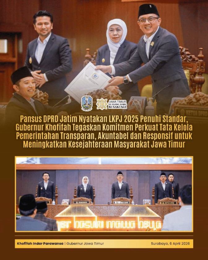 LKPJ 2025 Layak, Gubernur Khofifah Apresiasi DPRD Jatim