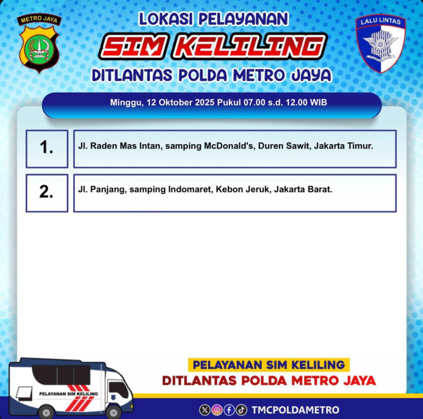 Hari Ini, Polda Metro Jaya Buka Dua Layanan SIM Keliling di Jakarta