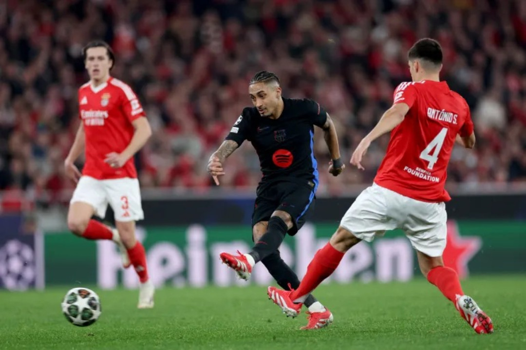 Liga Champions: Raphinha Menjadi Pahlawan, Barcelona Taklukkan Benfica 1-0 dengan 10 Pemain