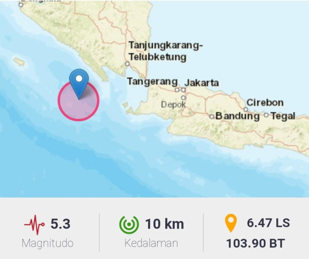 Gempa Magnitudo 5,3 Guncang Tanggamus Lampung