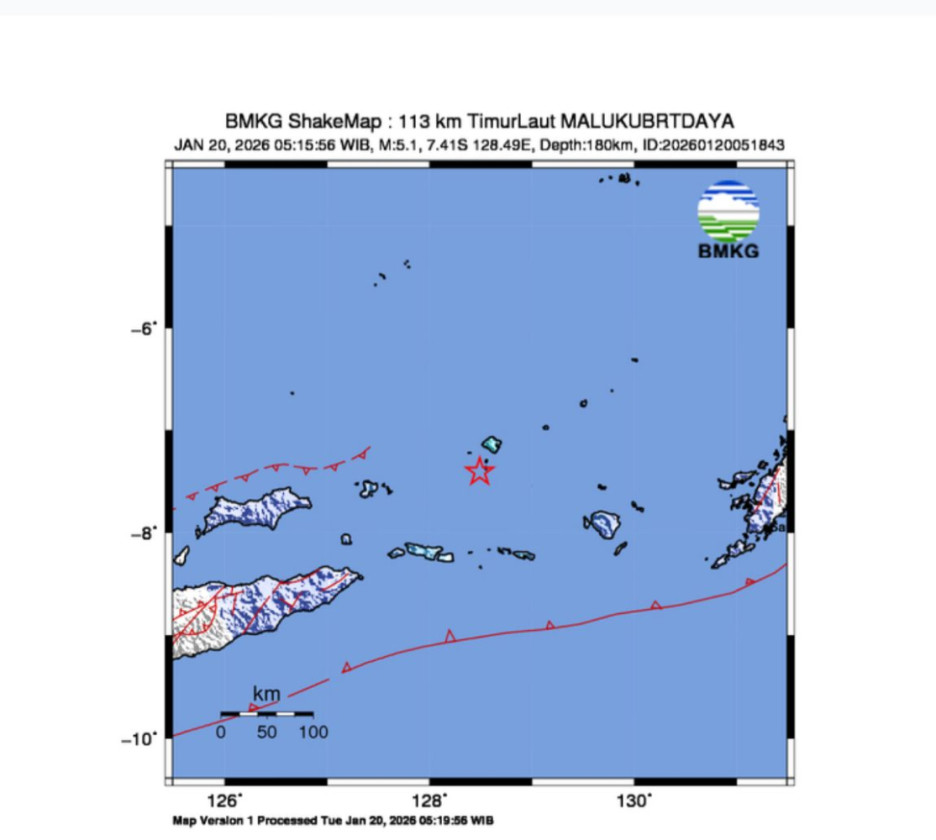 Gempa M 5,1 Guncang Maluku Barat Daya, Tak Berpotensi Tsunami