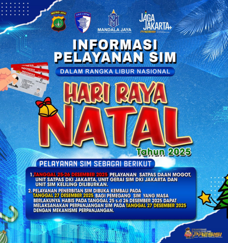 Libur Natal 2025, Layanan SIM dan Samsat Keliling Polda Metro Dihentikan Sementara