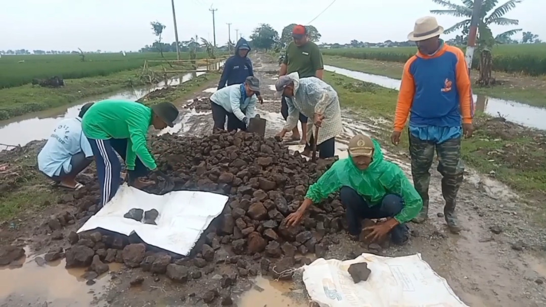 Warga Tegal Koneng Subang Swadaya Tambal Jalan Rusak