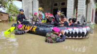 Prajurit TNI AL Bantu Evakuasi Warga Aceh Korban Banjir
