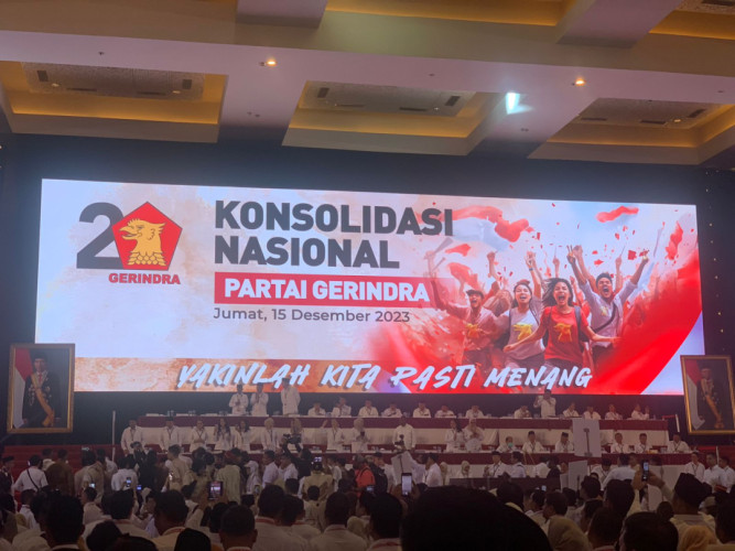 Prabowo Hadiri Rakornas Partai Gerindra di JIExpo Kemayoran