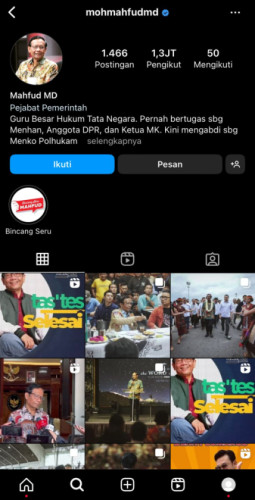 Usai di Hack, Kini Akun Instagram Mahfud MD Kembali Pulih