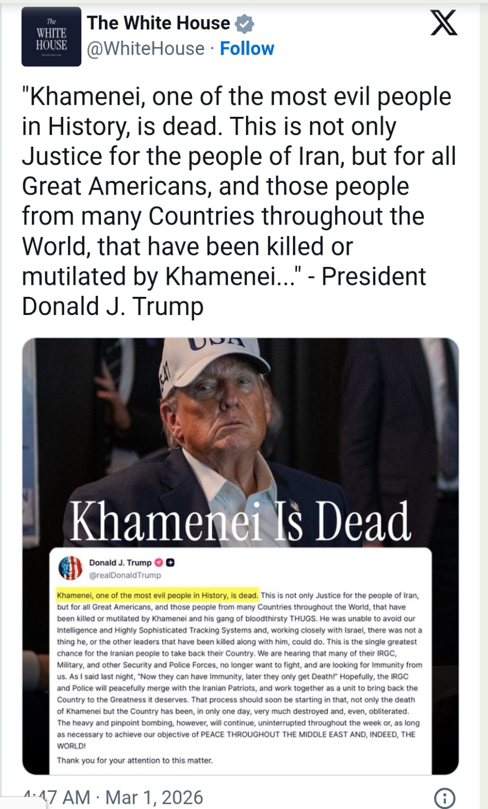 Kutipan Medsos Trump (Foto: X Donald Trump)